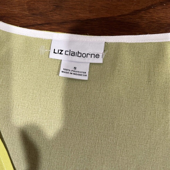 Liz Claiborne Shirt Women Small Lime Green Blue Colorblock V Neck Sheer Camisole - Picture 9 of 16